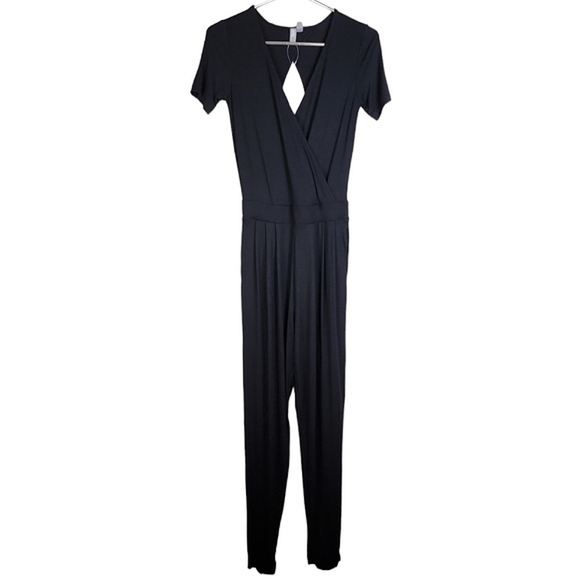 ASOS DESIGN Black Wrap Front Jersey Jumpsuit - Picture 3 of 9